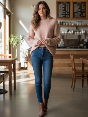 LOVE RICHE Pink Oversized Chunky Sweater V Back Size large